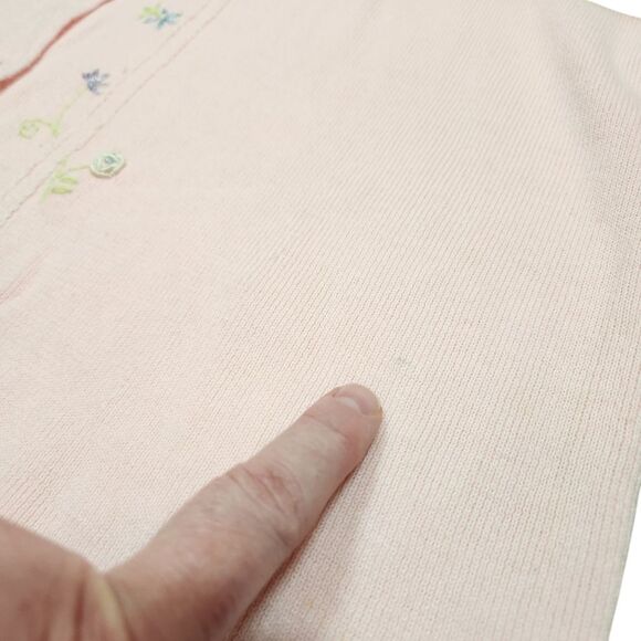 Vintage 90s ? Sweater Cardigan Embroidered Flowers Floral Soft Baby Pink Short S - Picture 7 of 12